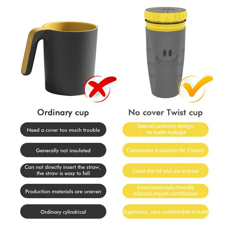 No Cover Twist Cup Travel Portable Cup Double Insulation Tumbler Straw Sippy Water Bottles Portable For Children Adults - ProTrendyz
