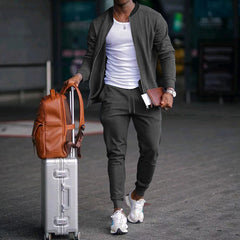 Men's Jacket Suit Zip-up Long-sleeved Top And Drawstring Sweatpants Casual Outdoor Sports Set