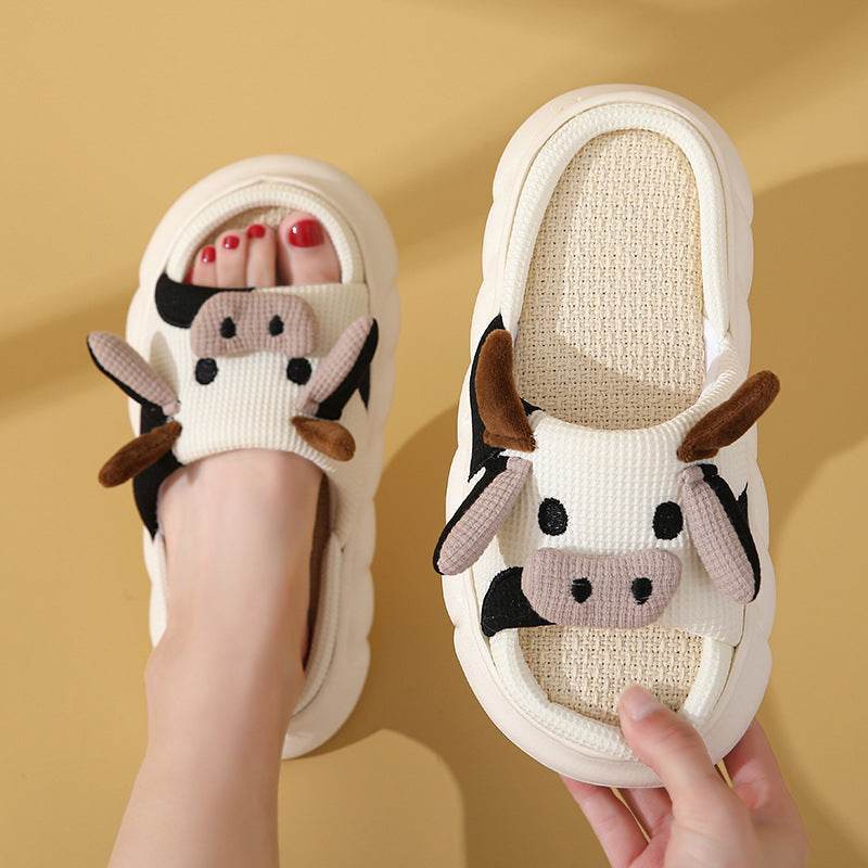 Cute Cartoon Cow Frog Slippers Linen Non-slip Shoes Indoor Garden Home Slippers - ProTrendyz