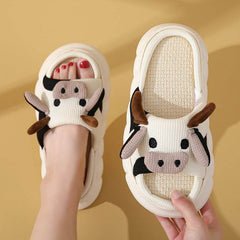 Cute Cartoon Cow Frog Slippers Linen Non-slip Shoes Indoor Garden Home Slippers - ProTrendyz