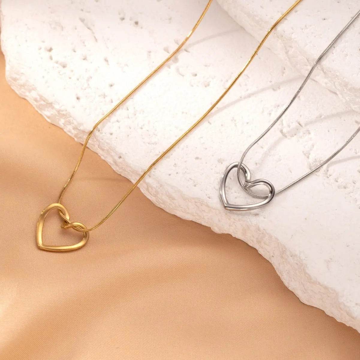 Fashion Jewelry Tainless Steel Twist Hollow Heart Pendant Necklace For Women Spicy Girls Simple Clavicle Chain Jewelry Gift - ProTrendyz