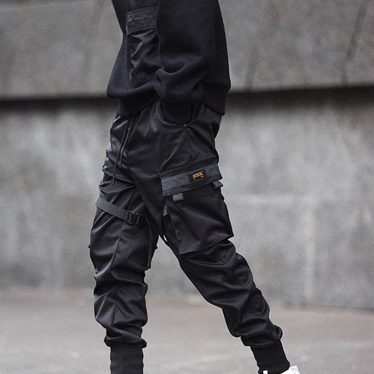 Hot Sale Men Black Hip Hop Cargo Pants Elastic Waist Jogger Trousers Sweatpants Pockets Full Length Casual Fashion - ProTrendyz