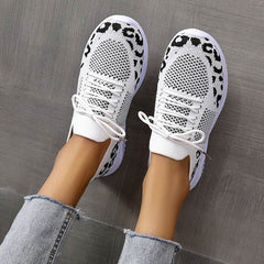 White Shoes Women Leopard Print Lace-up Sneakers Sports - ProTrendyz