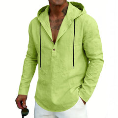 Men's Casual Linen Hoodie Long-Sleeve Top