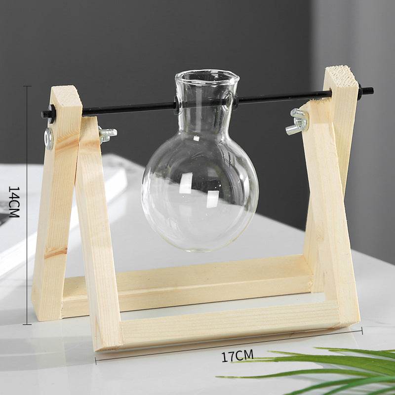 Swing Wooden Stand Hydroponic Plant Container Glass Vase - ProTrendyz