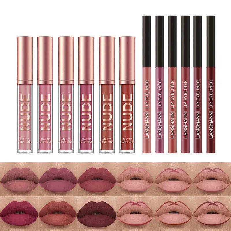 Lip Liner And Lipstick Makeup 12 Pcs Set 6 Matte Lipstick 6 Lip Liner Pens Waterproof Long Lasting Matte Lipstick Beauty Cosmetics Makeup Gift For Girls Lipstick Set - ProTrendyz