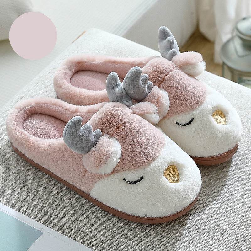 Christmas Shoes Winter Home Slippers Elk Plush Bedroom Slipper House Shoes For Women Men - ProTrendyz