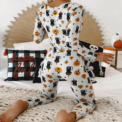 Halloween Printed Jumpsuit Long Sleeve Home Pajamas Casual Trousers Women's Cos Clothing - ProTrendyz