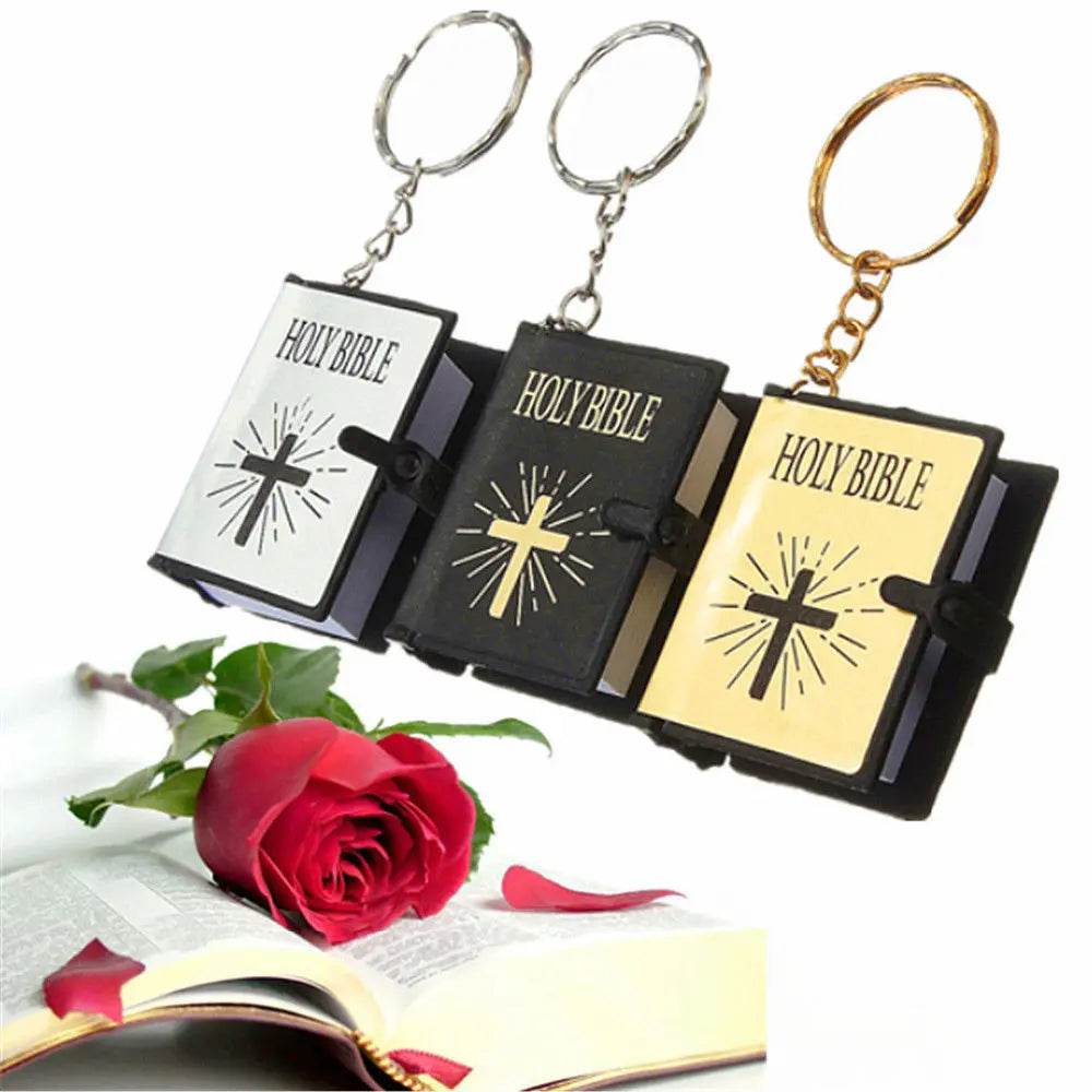 Mini English HOLY BIBLE Key Chains Real Paper Readable Bible Christian Keyrings Car Key Chains Bag Ornaments Religious Jewelry - ProTrendyz