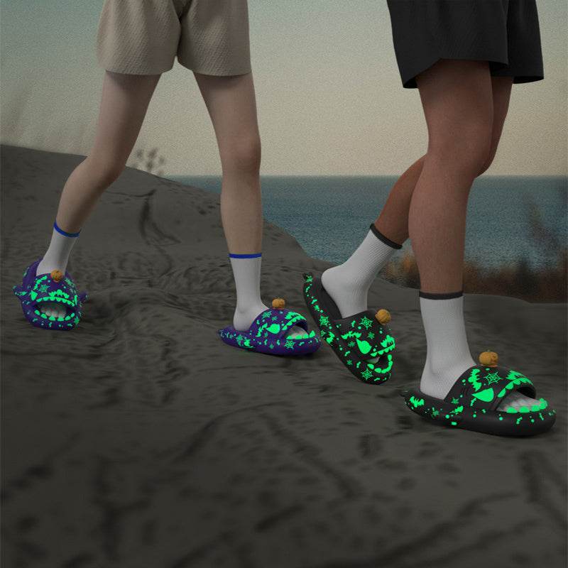 Halloween And Christmas Shoes Ins Luminous Shark Slippers Couple Men Women House Shoes Non-slip Bathroom Slippers Home - ProTrendyz