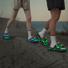 Halloween And Christmas Shoes Ins Luminous Shark Slippers Couple Men Women House Shoes Non-slip Bathroom Slippers Home - ProTrendyz