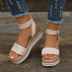 Summer Sandals Buckle Strap Hemp Wedges Platform Peep Toe Shoes Women - ProTrendyz