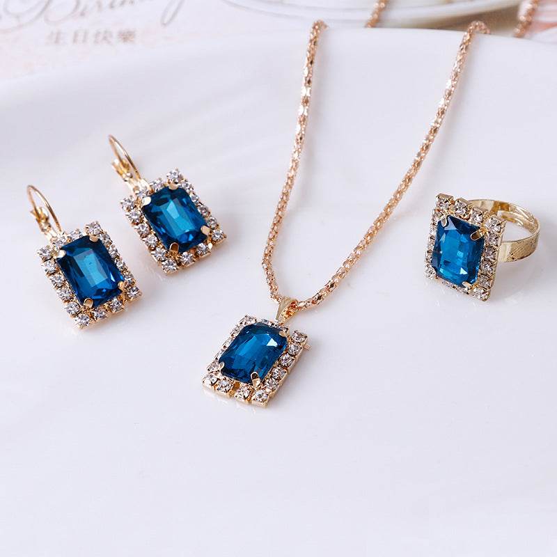 The Crystal Set Necklace Earring Ring Three-piece Set - ProTrendyz