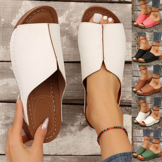 Fashion Solid Wedges Sandals Summer Casual Peep-toe Slippers Outdoor Thick Sole Heightening Slides Shoes Women - ProTrendyz