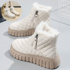 Women's Plaid Pattern Platform Ankle Boots Casual Side Zipper Plush Lined Snow Boots Winter Comfortable Short Boots - ProTrendyz