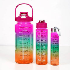 3-in-1 Gradient Color Motivational Water Bottles Set Plastic Straw Double Drink Translucent Outdoor Sports Bottle - ProTrendyz