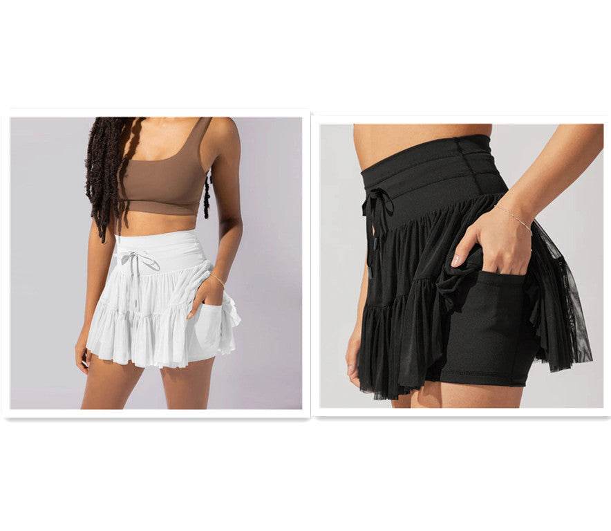 High Waist Dress Lace-up Sports Skirt With Anti-exposure Safety Pants Summer Fashion Pleated Skirt Womens Clothing - ProTrendyz