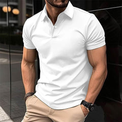 Summer Short Sleeve Polo Shirt Men Solid Color Button Lapel Button Top - ProTrendyz