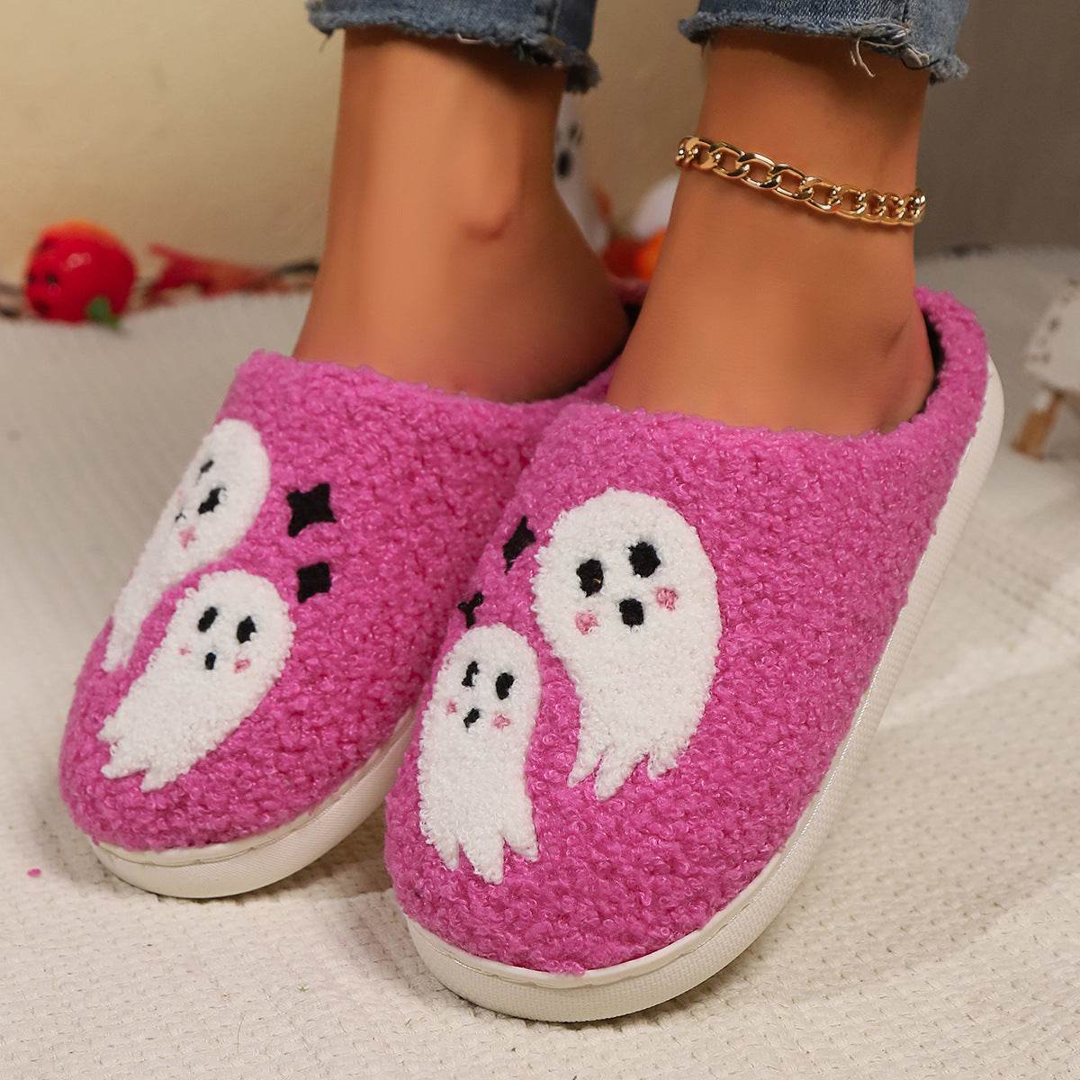 Halloween Cartoon Ghost Cotton Slippers For Women Indoor Non-slip Bedroom Floor Slipper Winter House Shoes - ProTrendyz