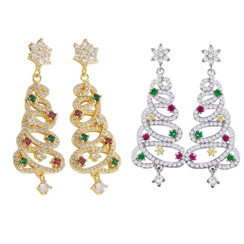 New Full Inlaid Colorful Zircon Christmas Tree Tassel Earrings Women's Fashion Personality Earrings Party Jewelry Christmas Gift - ProTrendyz