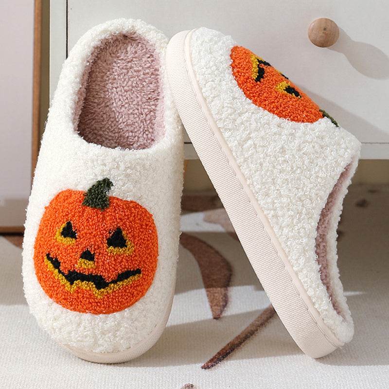 Halloween Pumpkin Cartoon Slippers Warm Winter Slippers Men And Women Couples Indoor House Shoes - ProTrendyz