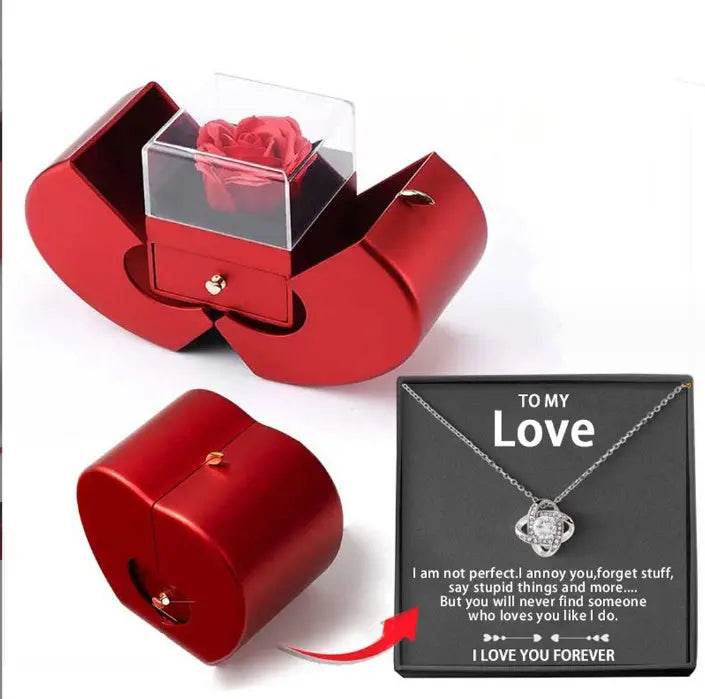 Fashion Jewelry Box Red Apple Christmas Gift Necklace Eternal Rose For Girl Mother's Day Valentine's Day Gifts With Artificial Flower Rose Flower Jewelry Box US - ProTrendyz