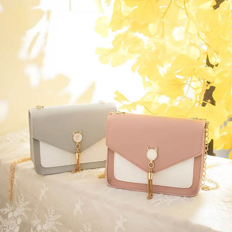 Small Messenger Bag New Sweet And Cute Cat Tassel Decoration Chain One Shoulder Small Square Bag Casual Messenger Bag US - ProTrendyz