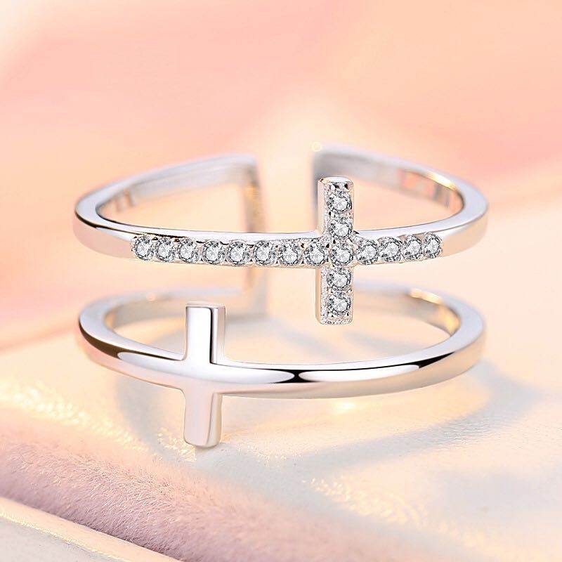 Double Cross Miniature Copper Inlaid Zircon Ring - ProTrendyz