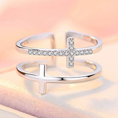 Double Cross Miniature Copper Inlaid Zircon Ring - ProTrendyz