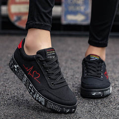 Love Print Canvas Shoes Women Men Flats Lace-up Casual Shoes Lover Sports Shoes Valentines Day - ProTrendyz