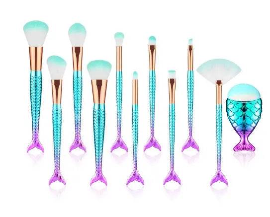 11pcs Makeup Brushes Kit Maquiagem Maquillaje New Mermaid Foundation Eyebrow Eyeliner Cosmetic Makeup Brushes US - ProTrendyz