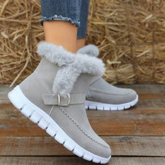 New Snow Boots Winter Warm Thickened Solid Color Plush Ankle Boots With Buckle Design Plus Velvet Flat Shoes For Women - ProTrendyz