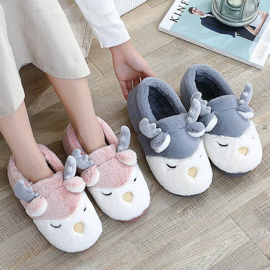 Christmas Shoes Winter Home Slippers Elk Plush Bedroom Slipper House Shoes For Women Men - ProTrendyz