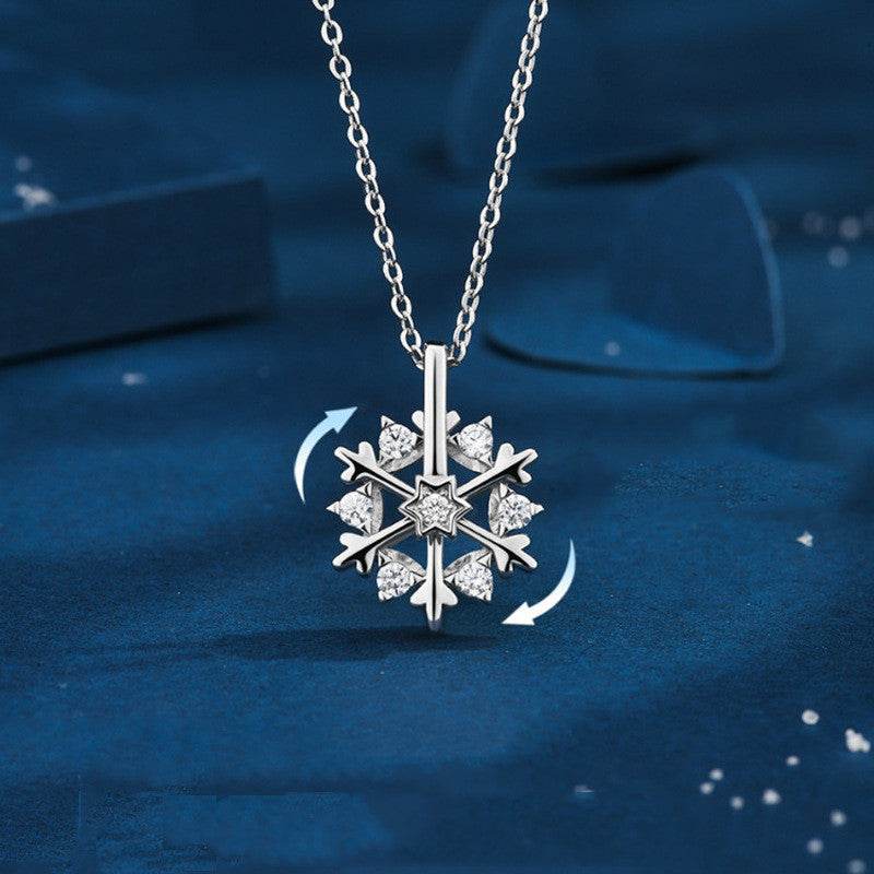 Rotatable 925 Silver Snowflake Necklace Women Luxury Niche Design Shiny Rhinestone Jewelry Autumn And Winter Birthday Gift For Friends - ProTrendyz