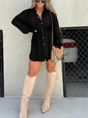 Women's Long Sleeve Jumpsuit With Button Fashion Shirt Dress - ProTrendyz