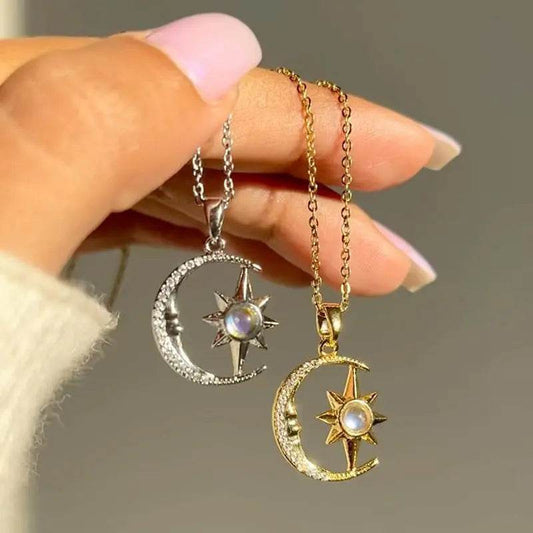 Fashion Jewelry Fashion Moon Star Zircon Pendant Necklace Stainless Steel Light Luxury Choker Jewelry Party Gifts For Women Girls - ProTrendyz