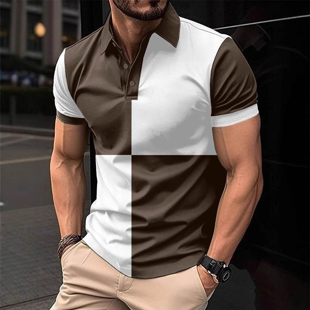 Casual Sports Short Sleeve Color Stitching Turnover Neck Polo Shirt Men Clothing - ProTrendyz