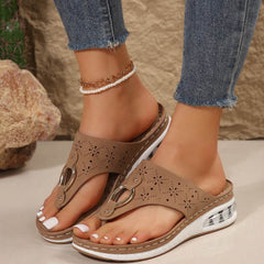 New Air Cushion Thong Sandals Summer Flip Flops Hollow Metal Buckle Wedges Shoes For Women Thick Sole Beach Shoes - ProTrendyz