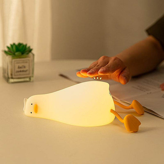 Lie Flat Duck Silicone Night Light Children's Bedside Table Lamp LED Smart With Sleep Night Light Pat Dimming Atmosphere Table Lamp Gift - ProTrendyz