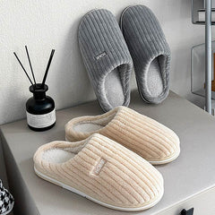 Solid Color Simple Cotton Slippers Winter Non-slip Home Warm Plush Slippers Household Indoor Couple Women's House Shoes - ProTrendyz
