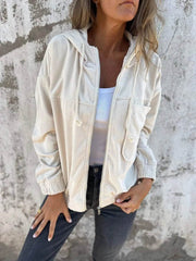 Corduroy Hooded Zip-up Jacket With Pockets Fashion Casual Drawstring Tops Outerwear Women's Clothing 5XL XXXXXL - ProTrendyz