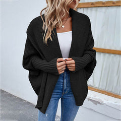 New Loose Knitted Sweater Solid Color Bat Sleeve Large Lapel Cardigan Autumn And Winter Fashion Jacket For Women Clothing - ProTrendyz