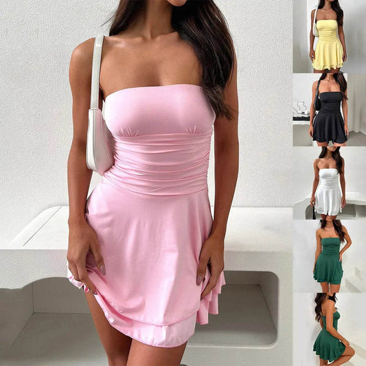 Y2K Tube-top Short Dress Summer Sexy Pleated Tight Dresses For Womens Clothing - ProTrendyz