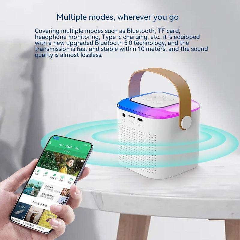 Microphone Karaoke Machine Bluetooth-compatible Speaker With 2 Wireless Mic RGB Light Home Family Singing Speaker - ProTrendyz