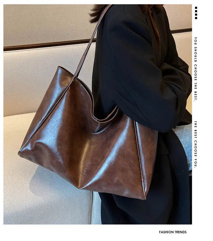 Vintage Women's Tote Bag Athletic Casual Fashion Large Capacity Leather Shoulder Bag Shopper Harajuku Simple Handbag US - ProTrendyz