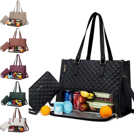 Fashionable Lunch Tote Bag Women's Thermal Insulation Lunch Box Leak-proof Crossbody Computer Storage Bag Quilted Large Capacity Handbag With Purse - ProTrendyz