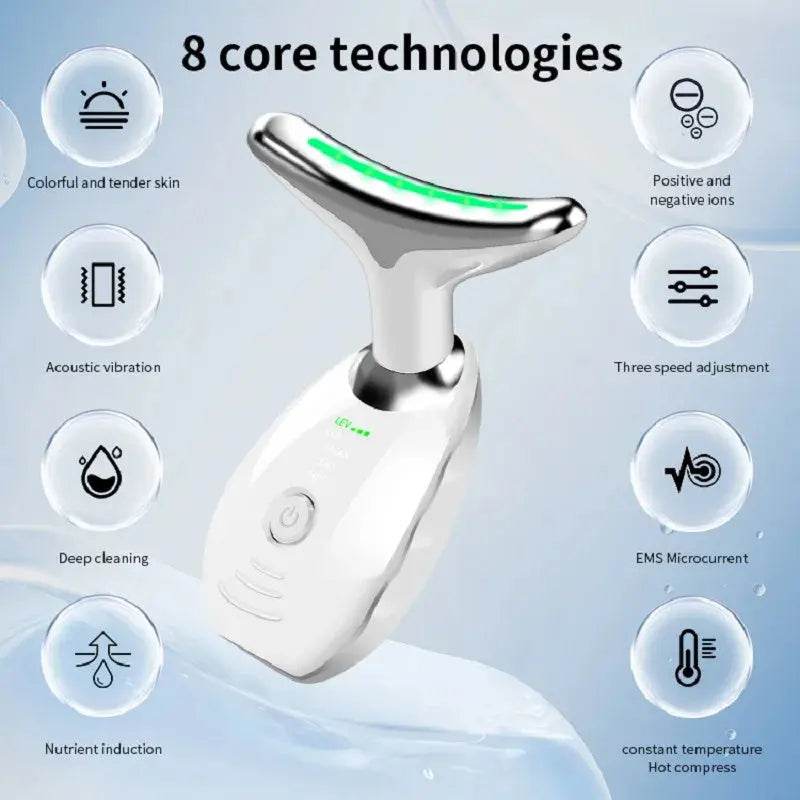 Neck Face Beauty Device Colorful LED Photon Therapy Skin Tighten Reduce Double Chin Anti Wrinkle Remove Lifting Massager - ProTrendyz