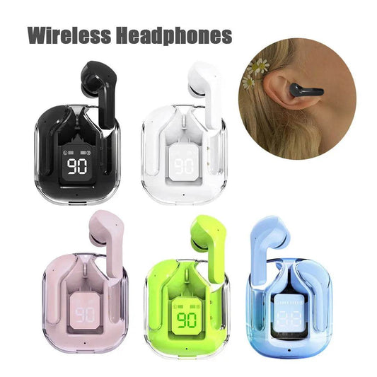 New Mini Transparent Wireless Bluetooth Headset Digital Display ENC Noise Reduction True Wireless Sports Music - ProTrendyz