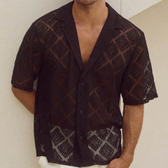Fashion Mens Clothing Men's Hollow-out Breathable Short-sleeved Lapel Casual Shirt - ProTrendyz