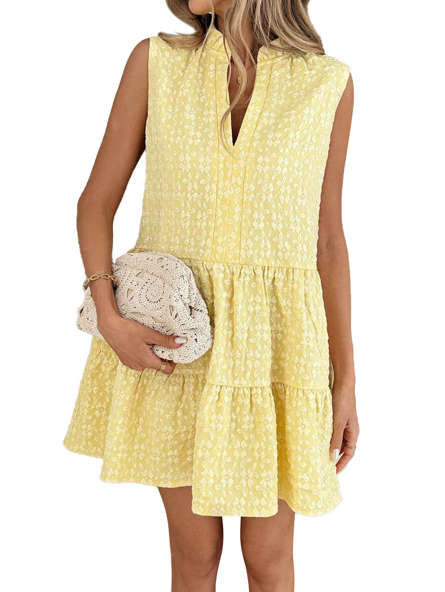 Womens Summer Sleeveless Patchwork V-Neck Pullover Dress For Europe And America